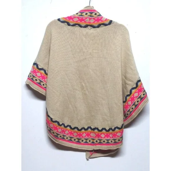 Fate Poncho Shawl Cape Wrap Tan Pink Boho Tribal Native Aztec One Size WARM EUC - Picture 4 of 10